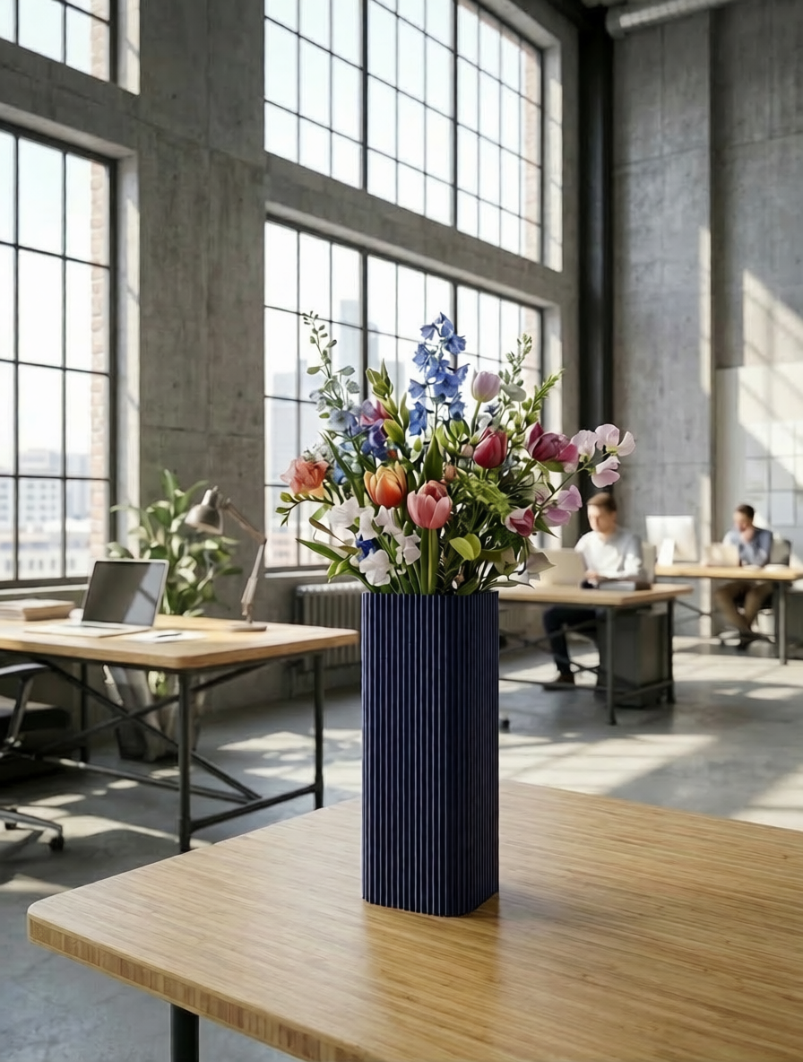 PURE Square Vase in Perlnachtblau mit frischen Blumen